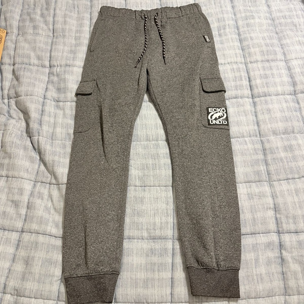 Ecko Unltd Jogger Cargo Sweatpants Drawstring Mens M Gray Polyester Pre-Owned